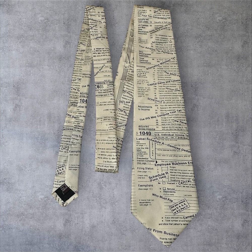 Museum Artifacts Silk Tie Handmade IRS‎ Tax Form Print Novelty Gift